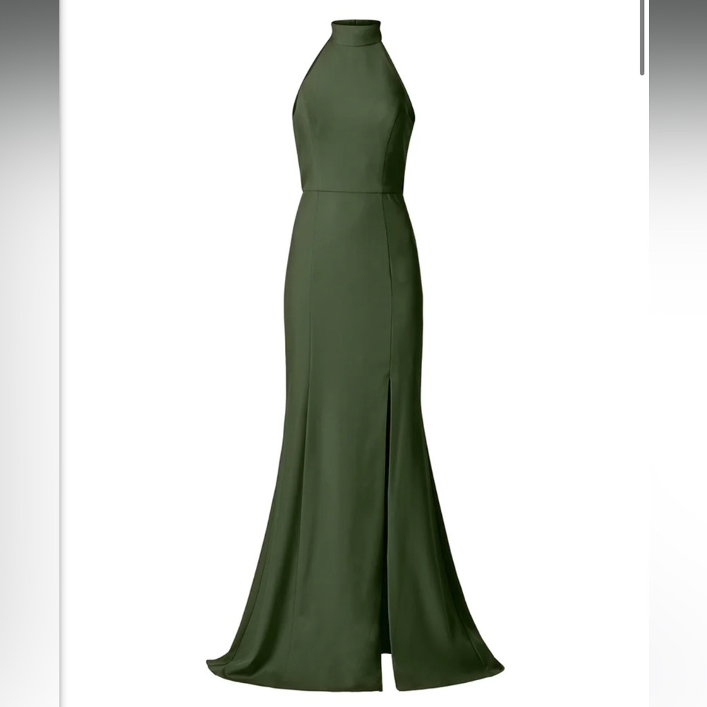 Bridesmaid Dress Formal dress Amsale Cora dress Olive Green size 10 maxi halter